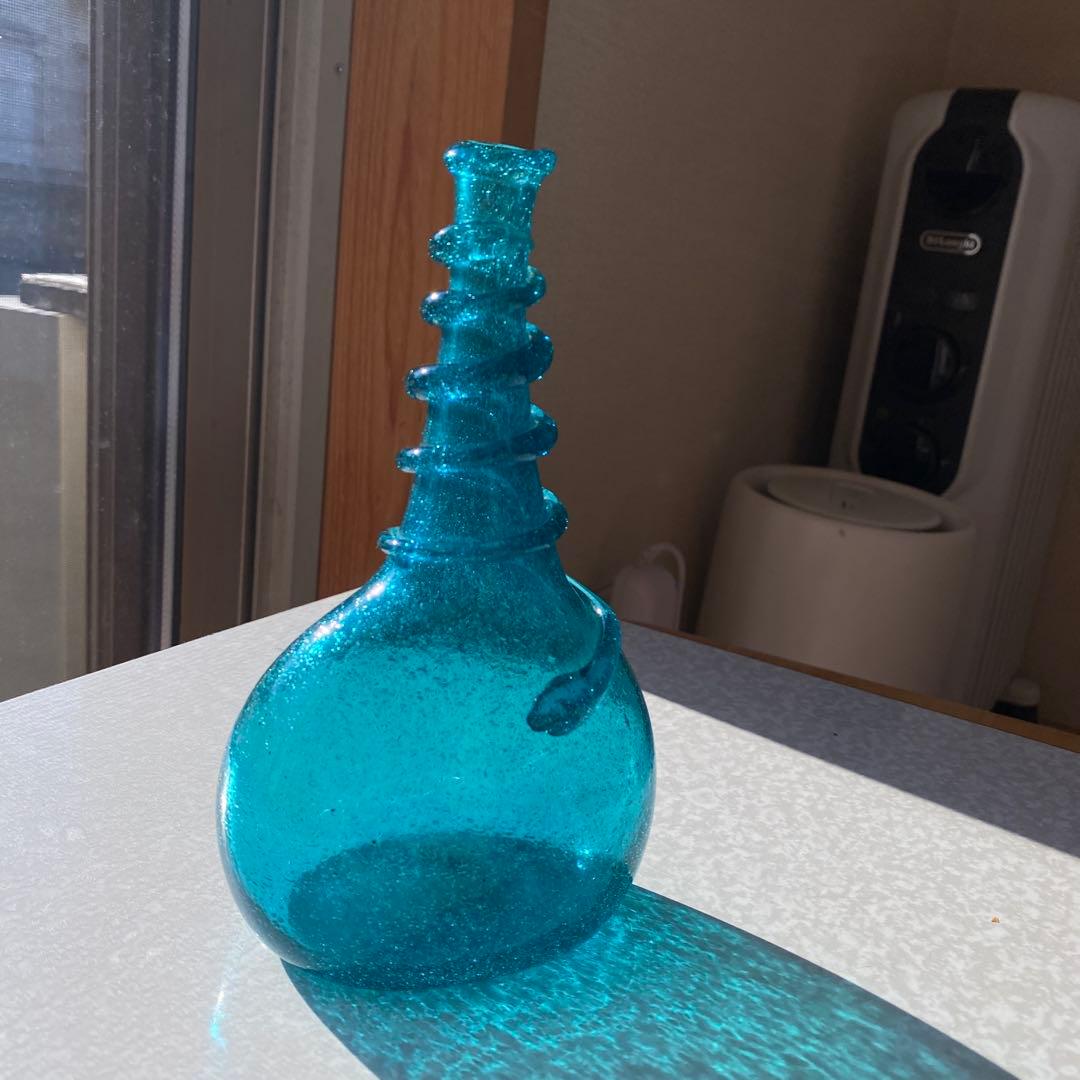 民藝 倉敷ガラス 小谷眞三さん 小谷ブルー 初期作品 紐巻き胴丸瓶