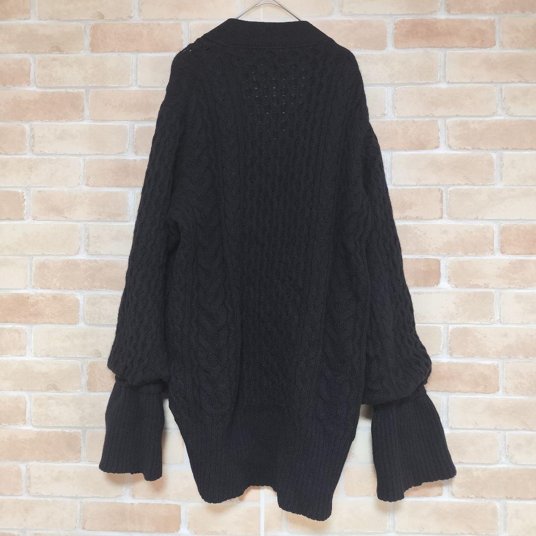 美品】 sacai ケーブル編みベルト付カーディガン ブラック サカイ