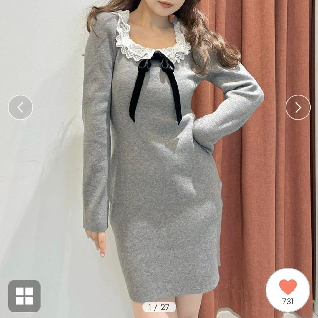 ウサギオンライン限定商品】SNIDEL フリルネックニットワンピース