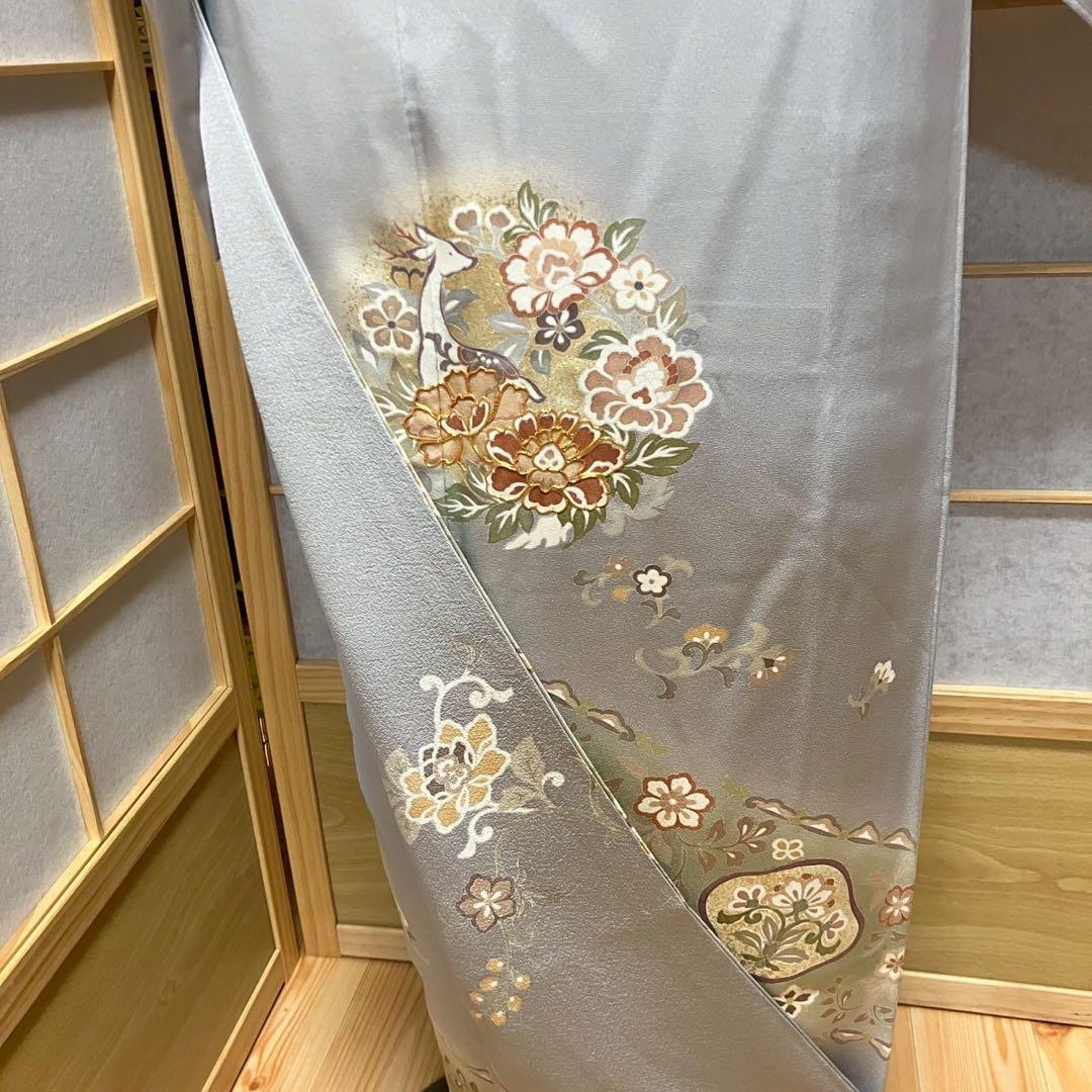 4418］色留袖 美品 未使用 駒刺繍 一つ紋 五瓜に唐花 正絹 着物 袷