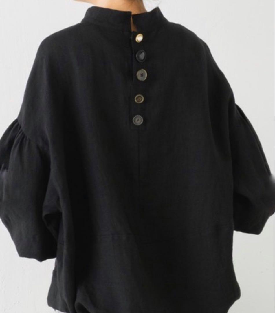 BEARDSLEYビアズリー 後ろボタン袖パフリネンブラウス ブラック - メルカリ