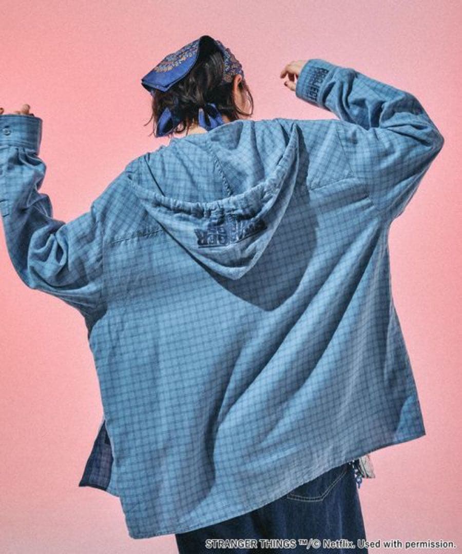 ニコアンド ストレンジャーシングス コラボチェックフードシャツ新品