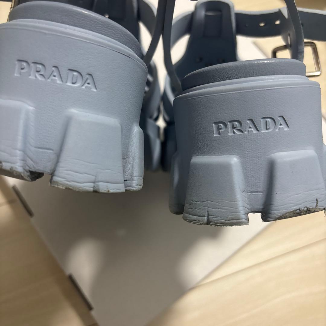 最終 PRADA モノリス ラバーサンダル 37 23.5cm プラダ ブルー