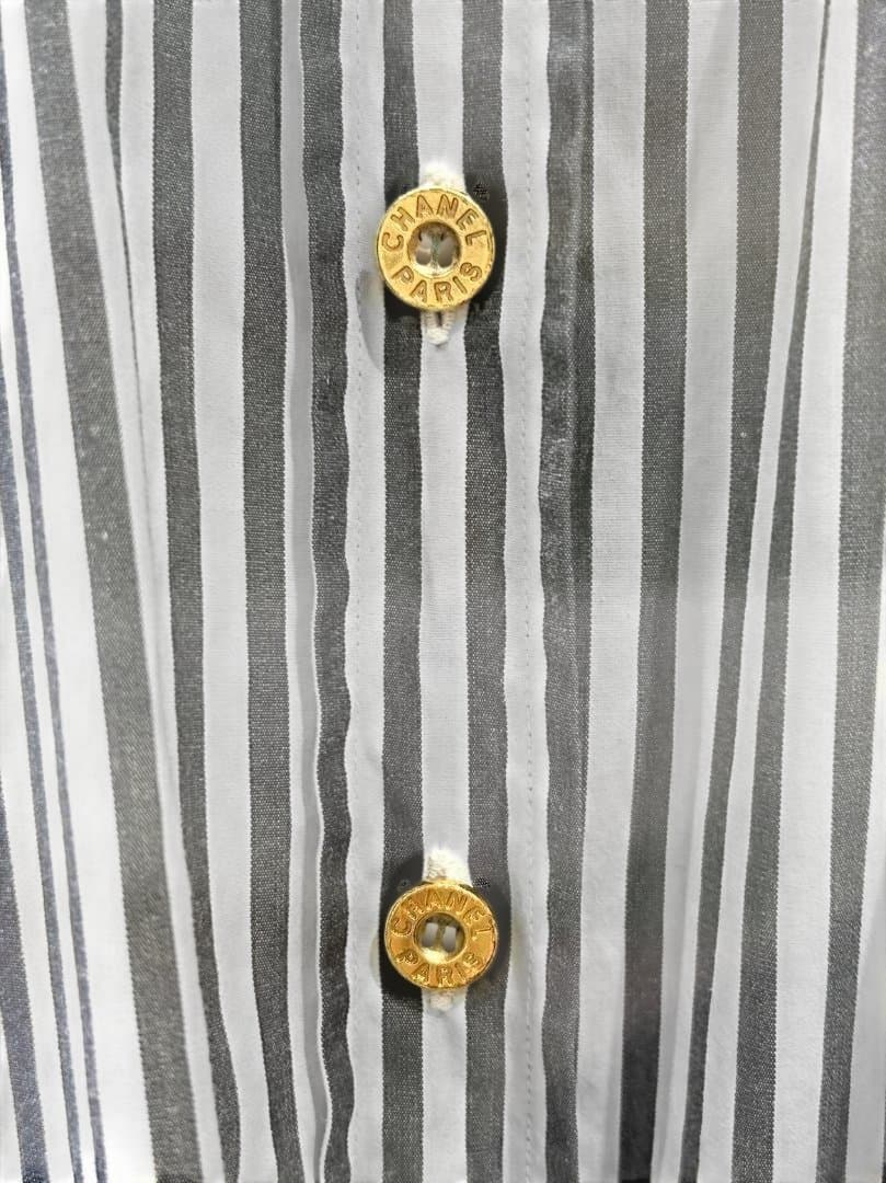 CHANEL シャネル ストライプ 長袖シャツ 38 コットン ヴィンテージ