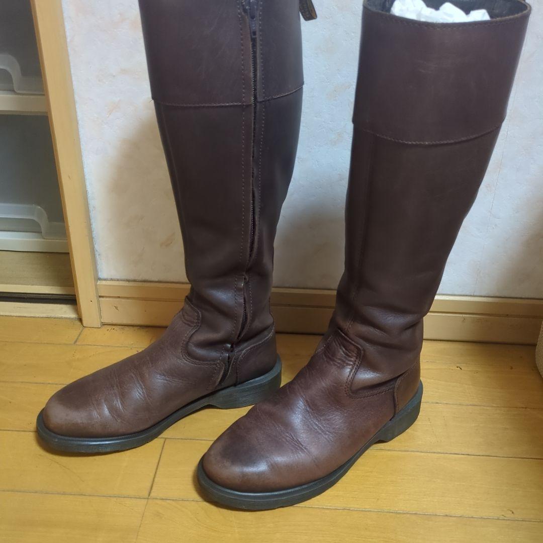 Dr.Martin ブラウンレザー ロングブーツ ジッパー付き - メルカリ