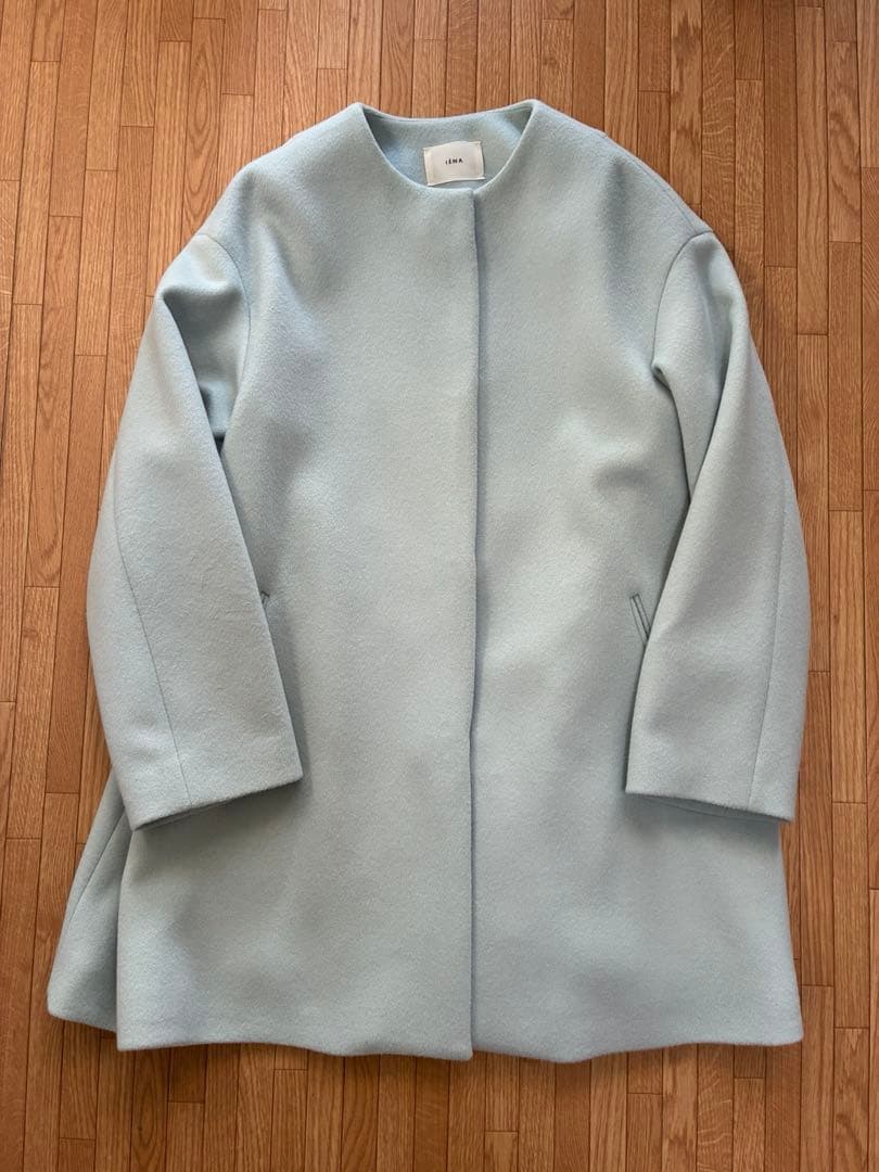 美品 イエナ24aw シャルムビーバーAラインコート サックスブルー 38