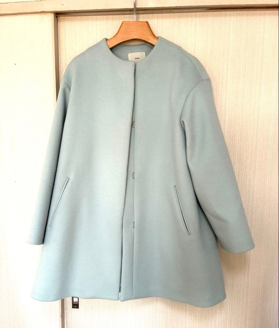 美品 イエナ24aw シャルムビーバーAラインコート サックスブルー 38