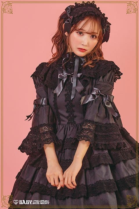 新品 エリザベス ワンピース ヘッドドレス セット 黒 ロリータ