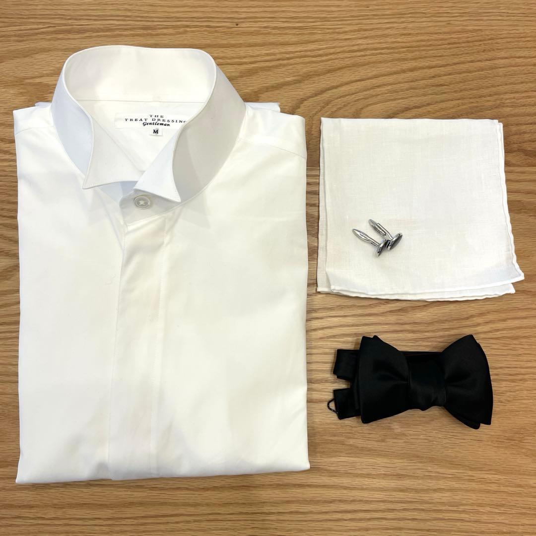 L 【新郎4点セット】シャツ＆蝶ネクタイ（トリートドレッシング