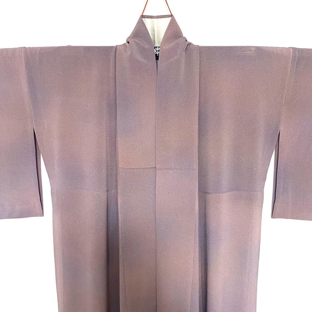 5k881 着物正絹夏物薄物絽小紋一つ紋家紋ぼかし紫無地