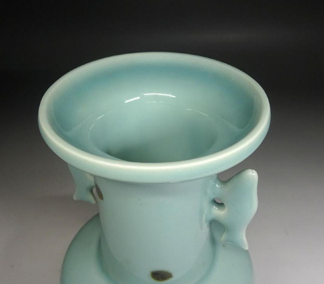 砥部焼 栖山窯 飛青磁 双魚耳 花瓶 高約20.5cm 時代物 t06201 - メルカリ