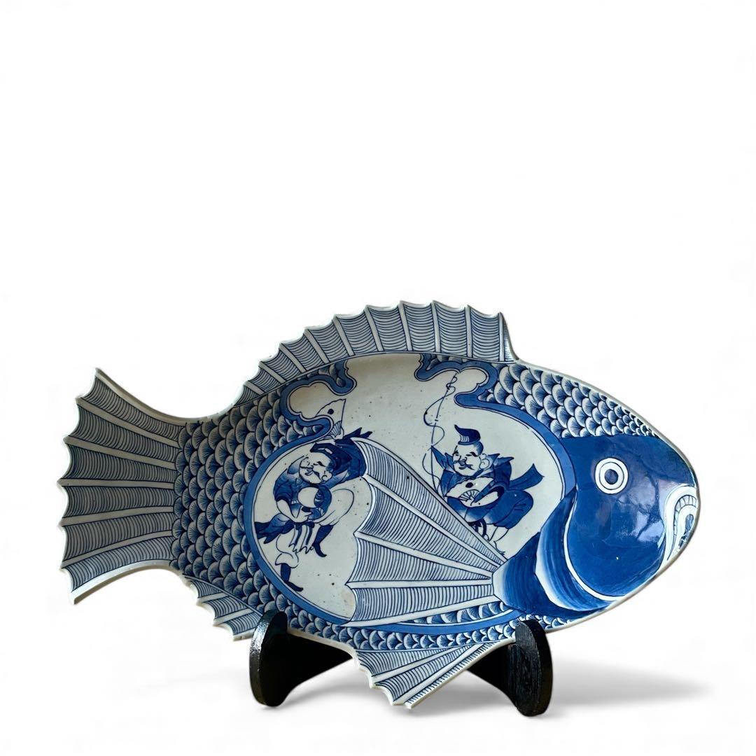【希少】明治 染付 鯛形皿 恵比寿様 大黒天 検)骨董 古美術 古伊万里 食器 楽天市場】骨董○古伊万里染付鯉文大皿○48cm | 江戸後期-19世紀頃
