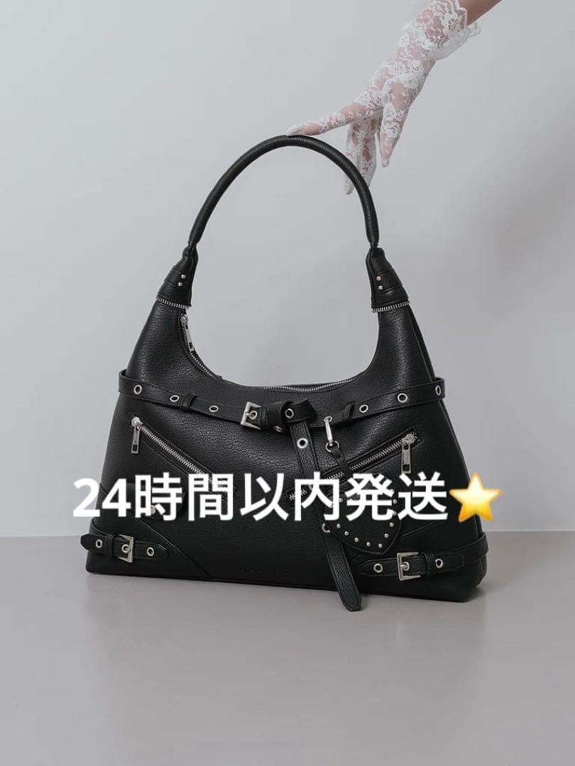 最安値⭐️ Darich スタッズレザーベルトデザインマキシバッグ BLK