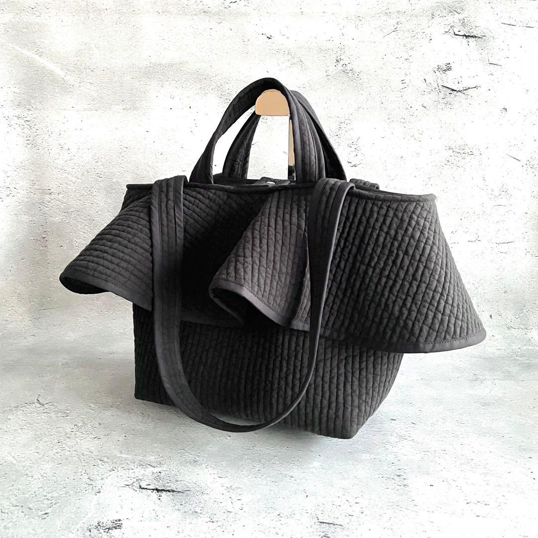フレアフリル付きトートバッグ（L）　2way ヌビバッグ　ブラック　ハンドメイド フリルヘム ヌビ トートバッグ le reve vaniller 全5色｜lvn922-2050