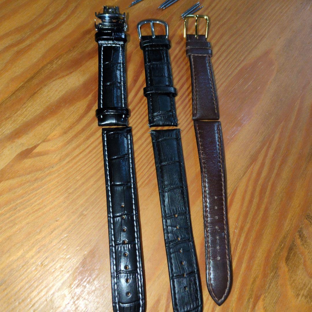 レザーベルト3本セット クロコダイル型押し尾錠、バネ棒 - メルカリ