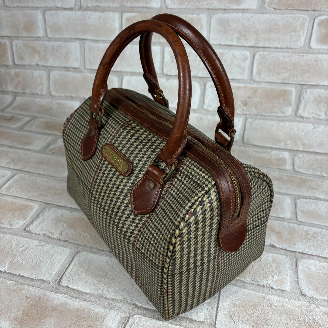 ポロラルフローレン 千鳥格子柄 総柄 ミニボストンバッグ PVCレザー