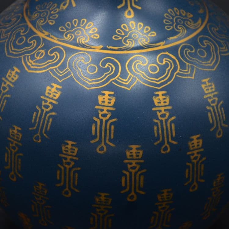 清雍正孔雀藍釉画金寿字紋賞瓶 工芸品 美術品 置物 - メルカリ