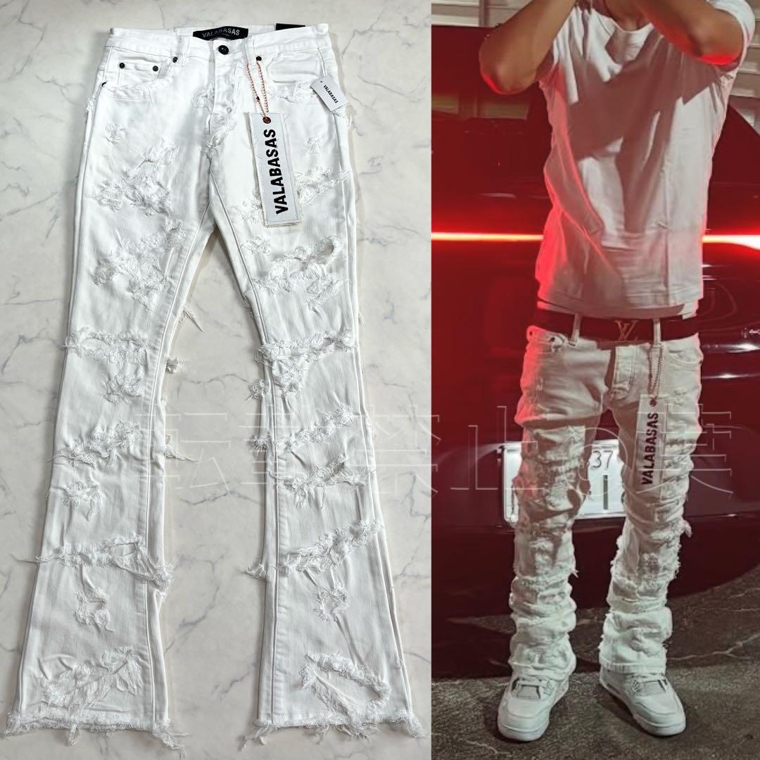 valabasaバラバサス ハードクラッシュスキニーフレアデニム ホワイト