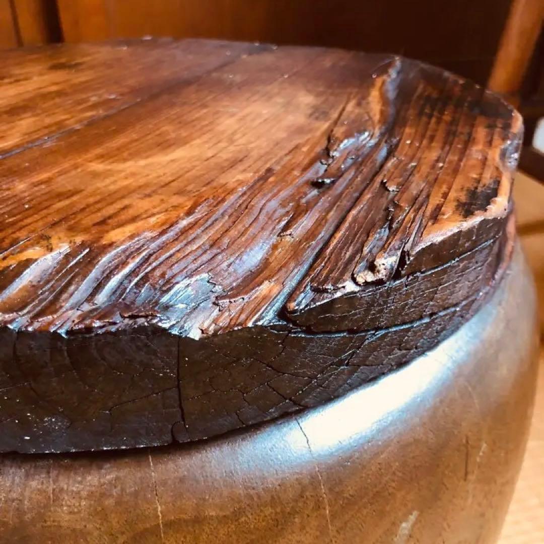 明治〜大正時代 《 木製 丸火鉢 》無垢木材 銅壺 骨董 古道具 古物