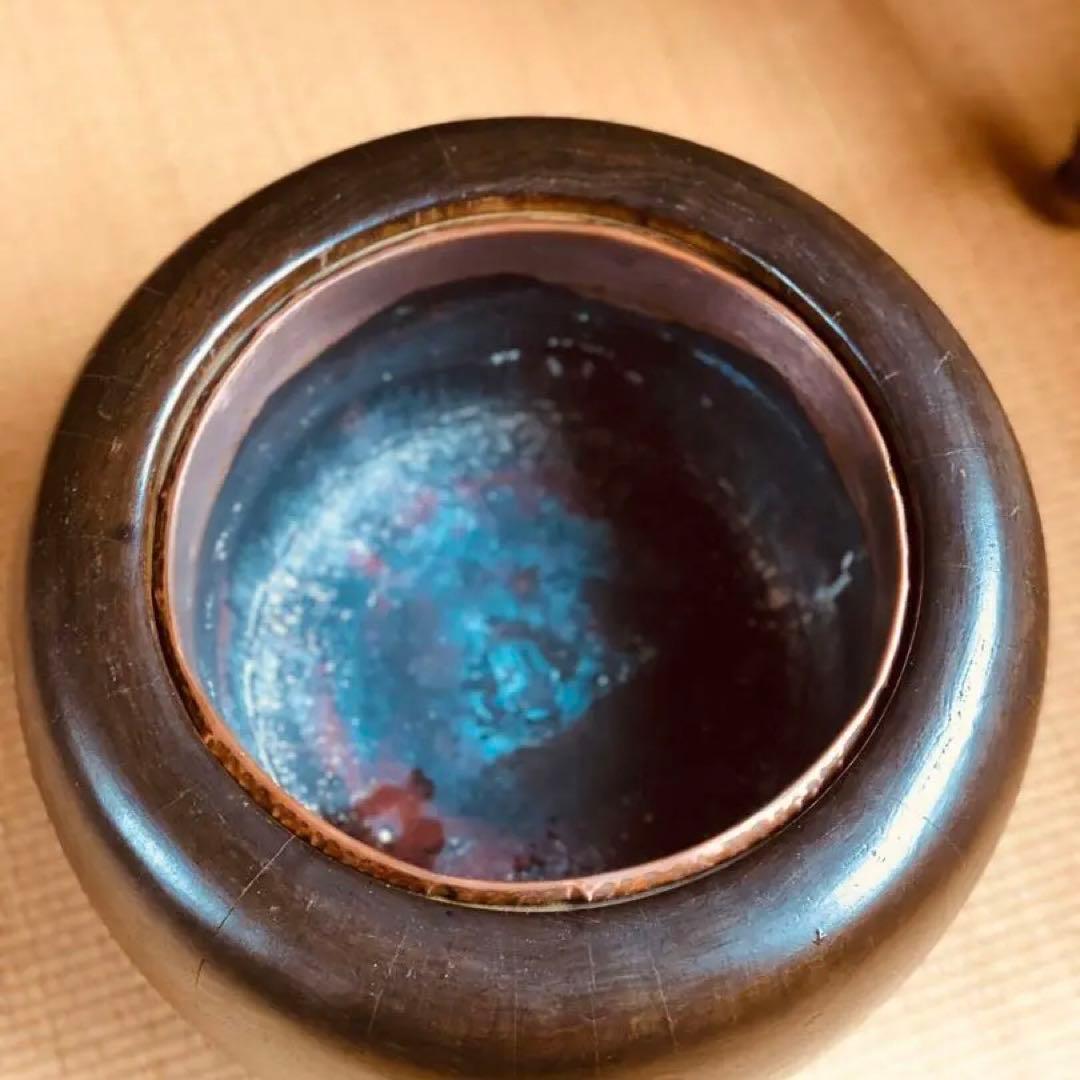 明治〜大正時代 《 木製 丸火鉢 》無垢木材 銅壺 骨董 古道具 古物