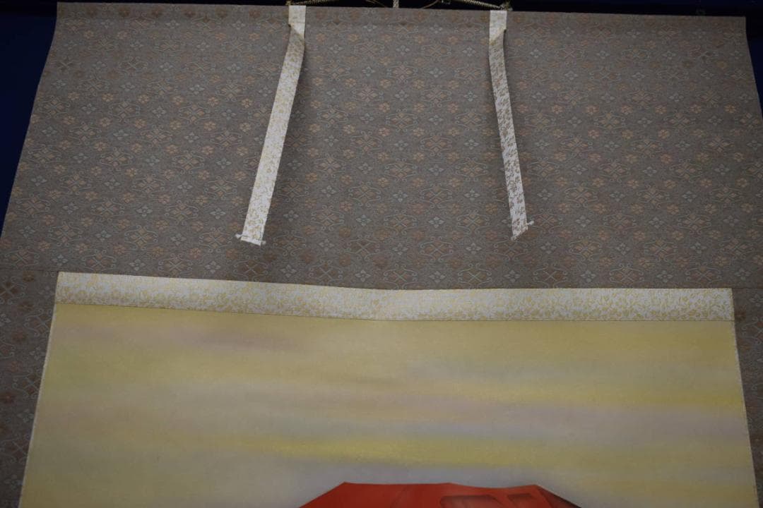 真作/東湖/赤富士山水双鶴図/紅富士図/大幅/桐共箱付/布袋屋掛軸HJ-547