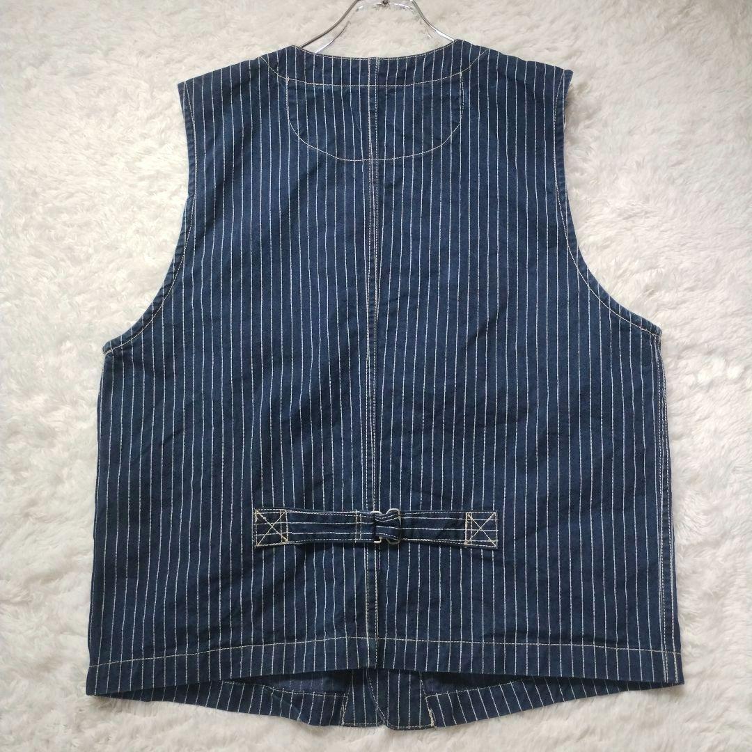 希少☆美品☆Schott デニムベスト ヒッコリー ストライプ XL 青 ブルー