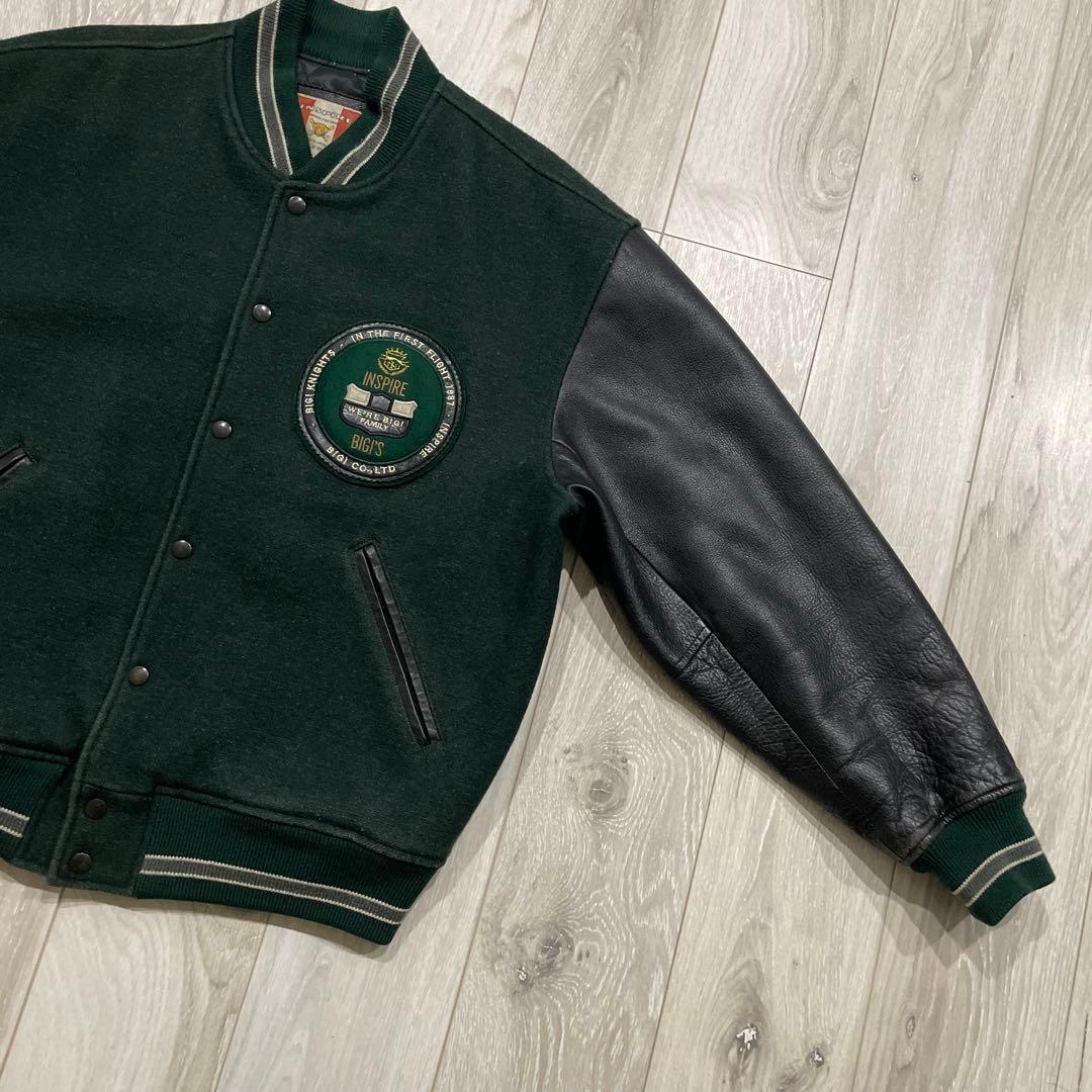 80s MEN'S BIGI 本革 袖レザー スタジャン L メンズビギ