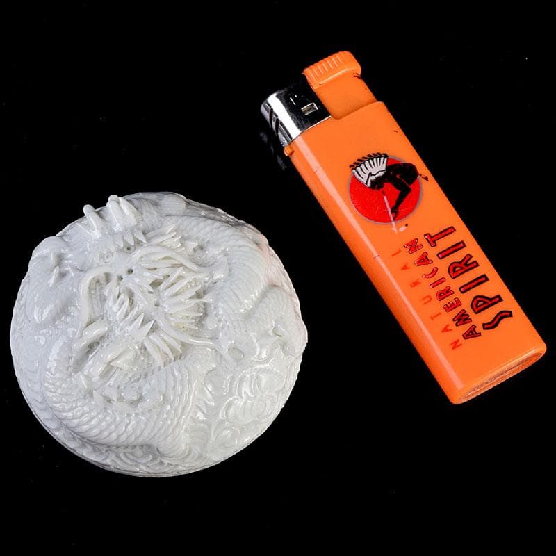 茶道具 平戸焼 十五代 中里茂右ェ門作 白磁雲龍彫 香合 共布共箱 V