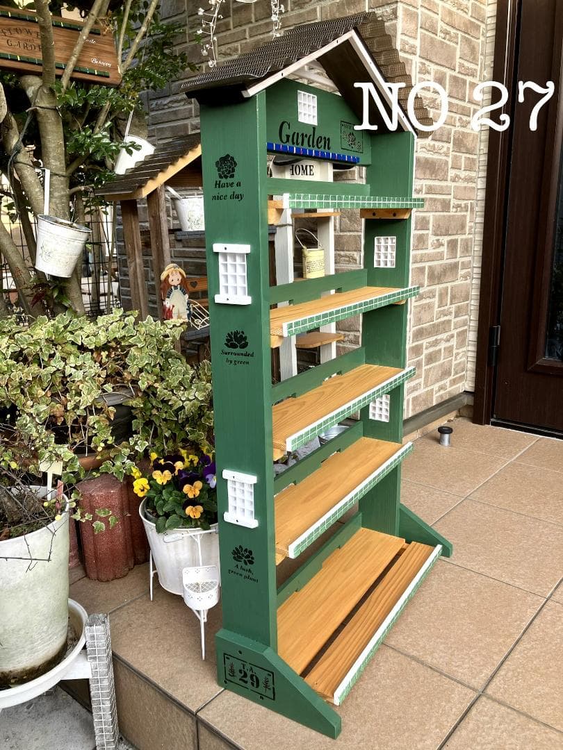 No 27 三角お屋根の簡単移動 多肉植物棚 Garden モスグリーン 5段