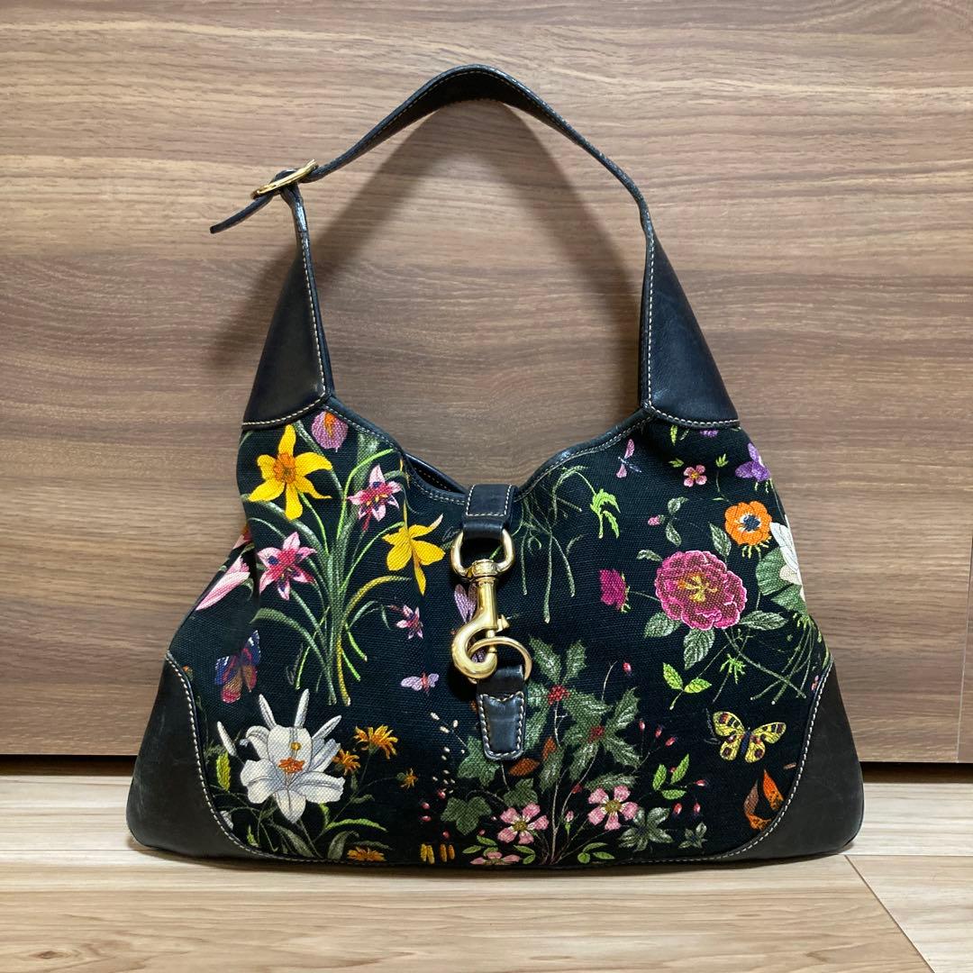 グッチ GUCCI 花柄 ショルダーバッグ flora 黒 ジャッキー - メルカリ