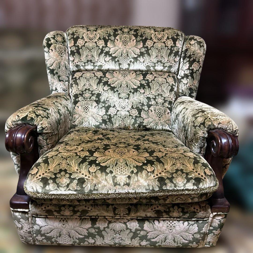 昭和レトロ オールド カリモク 金華山 1人掛け ソファー 花柄 ベロア