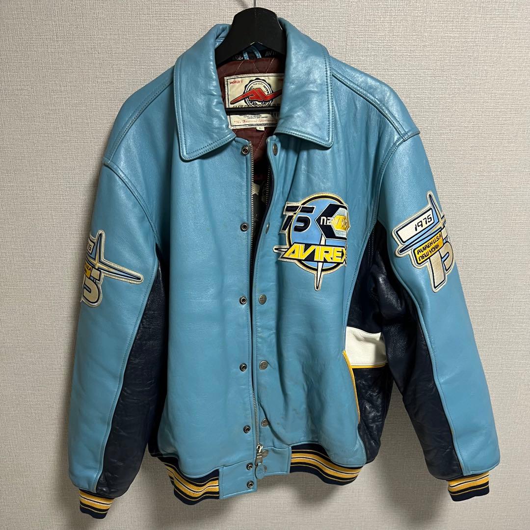 AVIREX レザージャケット スタジャン 水色 ネイビー - メルカリ