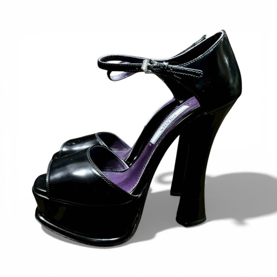 PRADA プラダ パテントレザー ヒールサンダル 黒 36 - メルカリ