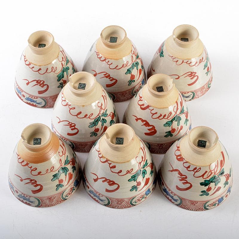 九谷焼 九谷焼 初代 徳田八十吉造 古赤絵 向附 八客 共箱 F