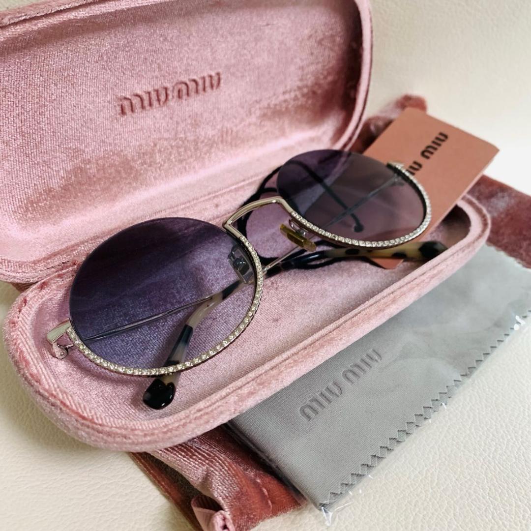 ミュウミュウ サングラス SMU69U べっ甲 柄 ラウンド ラインストーン