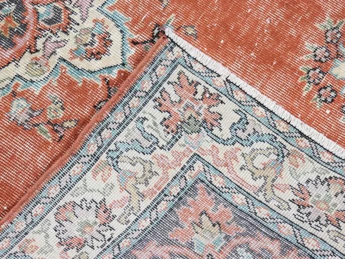 トルコ ヴィンテージラグ A12 レア オレンジ ブラウン ピンク ブルー