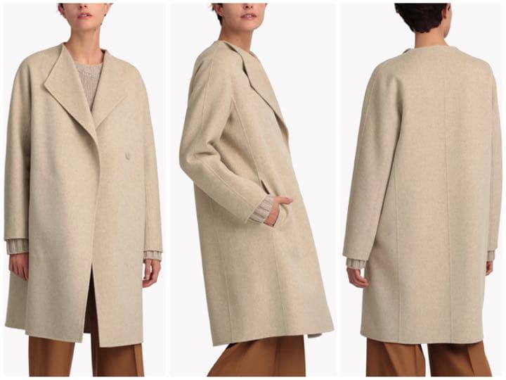 theory luxe カシミヤ混ダブルフェイス ノーカラーコート ベージュ38