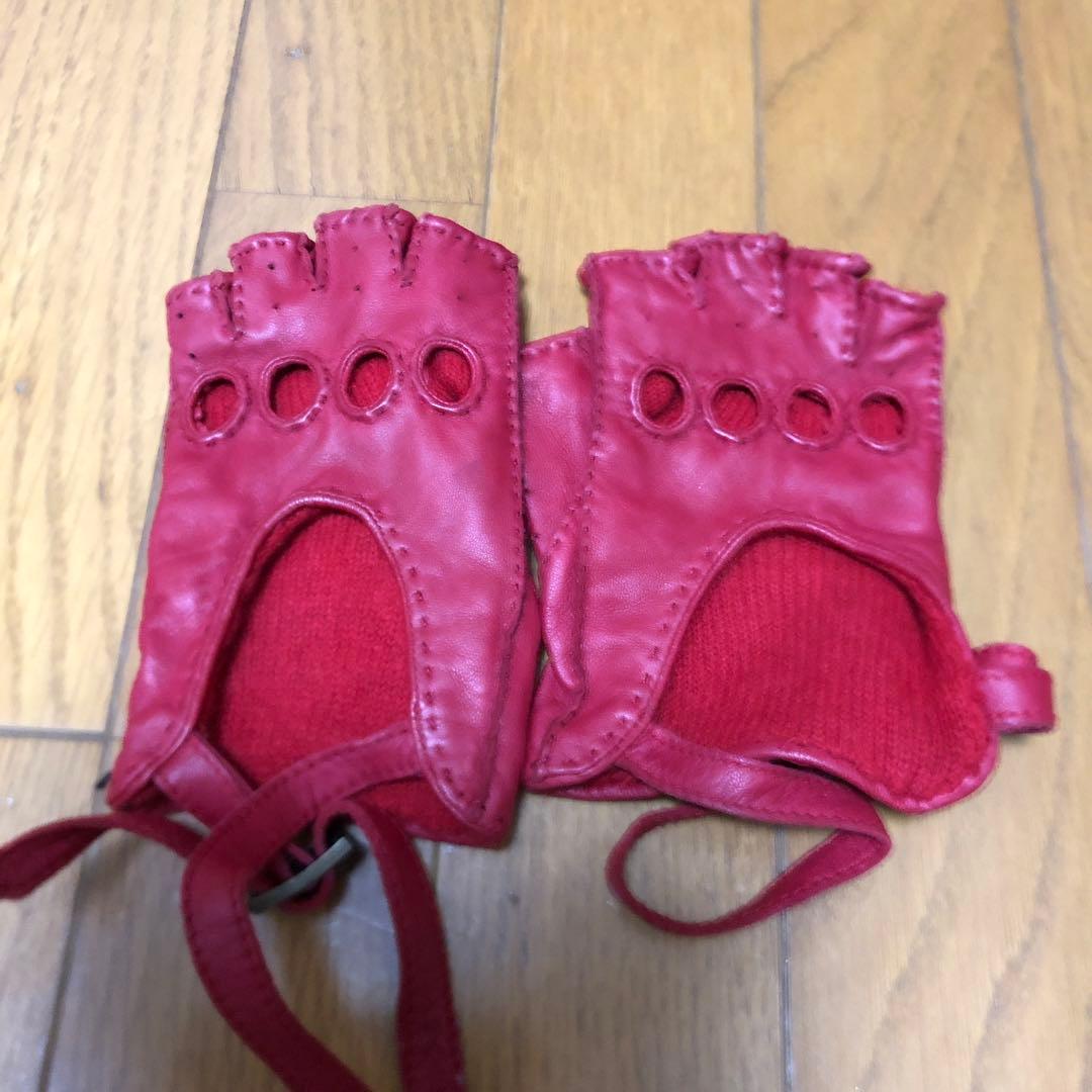 ROENロエンフィンガーレスレザーグローブ赤 - バイクウェア・装備特別