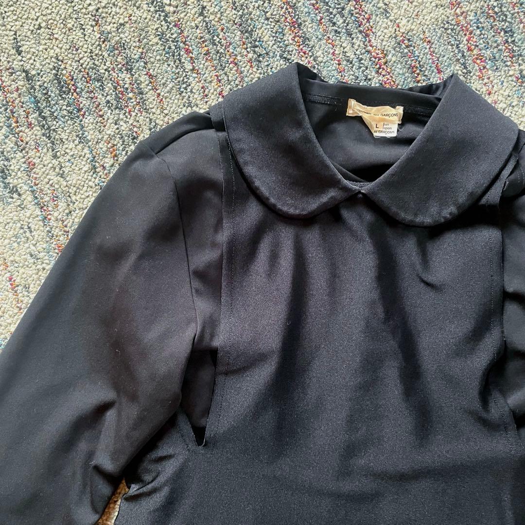 極美品 コムデギャルソン 丸襟カットソー シャツ 変形 L 黒 ブラック