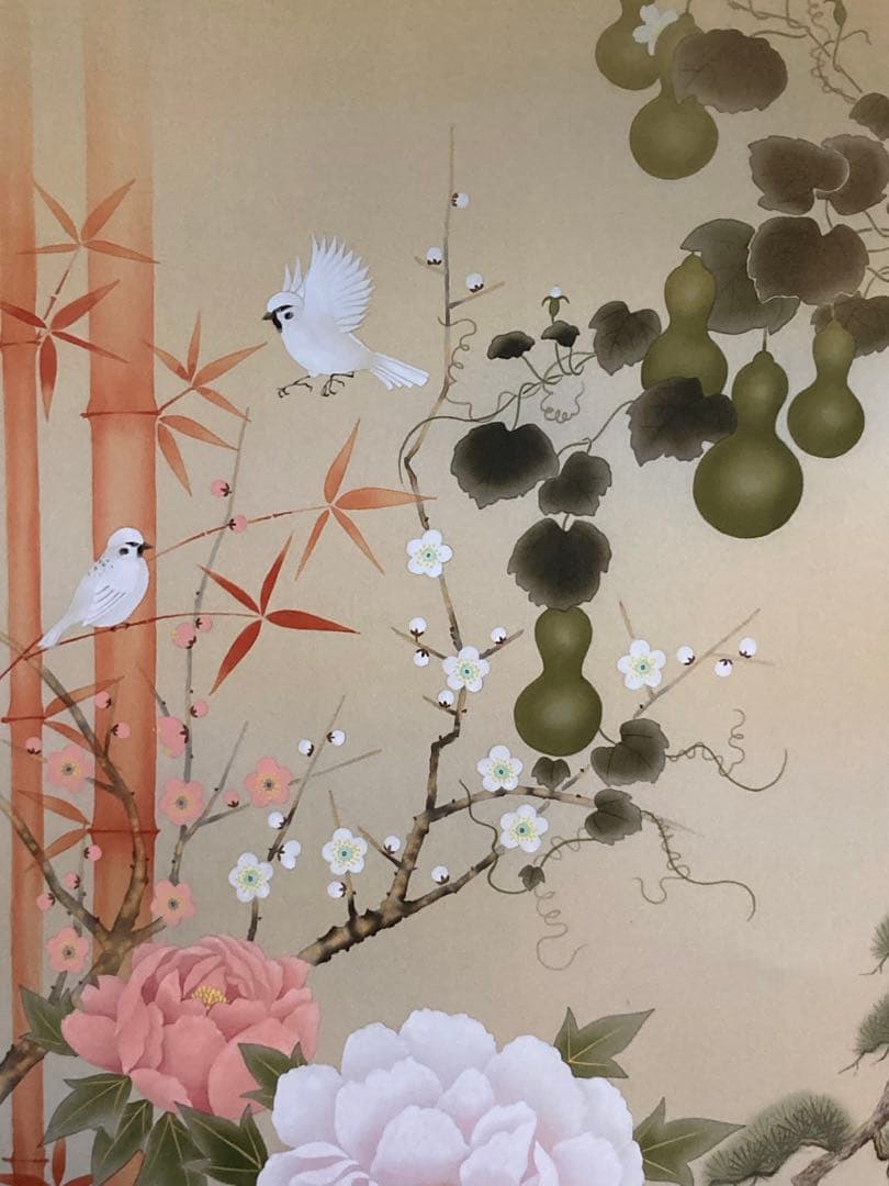 掛け軸 掛軸 吉祥四季開運之図 尺五 石田花堂 桐箱付き 床の間 和室