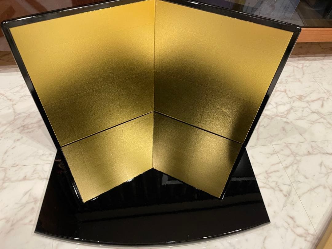 ◉セール！新品 お雛様 端午の節句 黒塗り五角台 黒塗二曲金屏風セット
