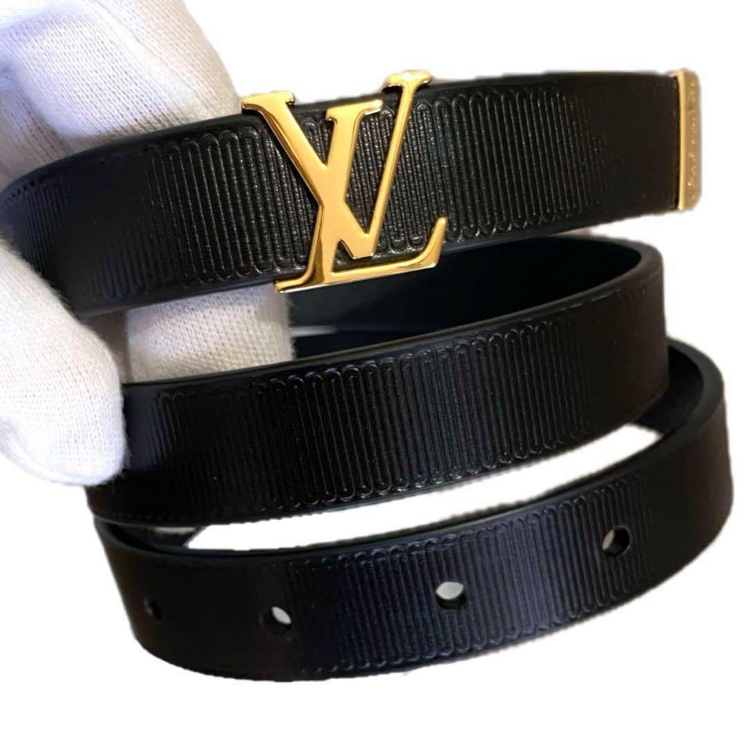 ルイヴィトン LOUIS VUITTON ベルト ブラック ゴールド カーフ - メルカリ