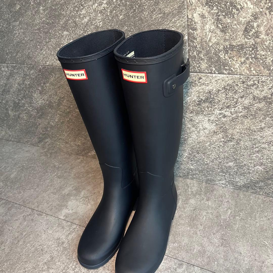 【新品】HUNTER ブラック 長靴 ロングレインブーツ　23.5cm バックル
