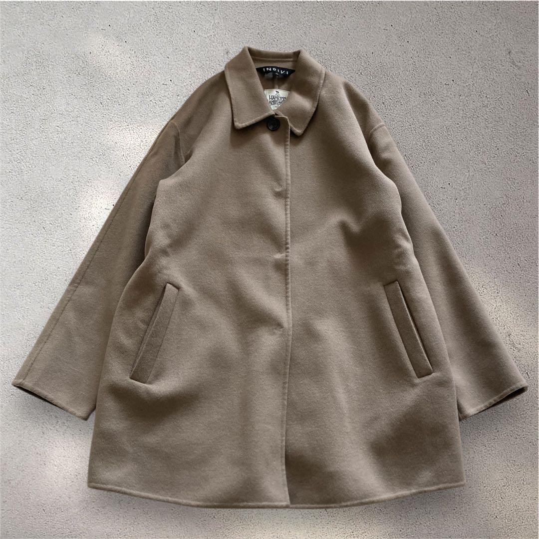 美品】INDIVI 36 ハミルトンラムズウール ステンカラーリバーコート