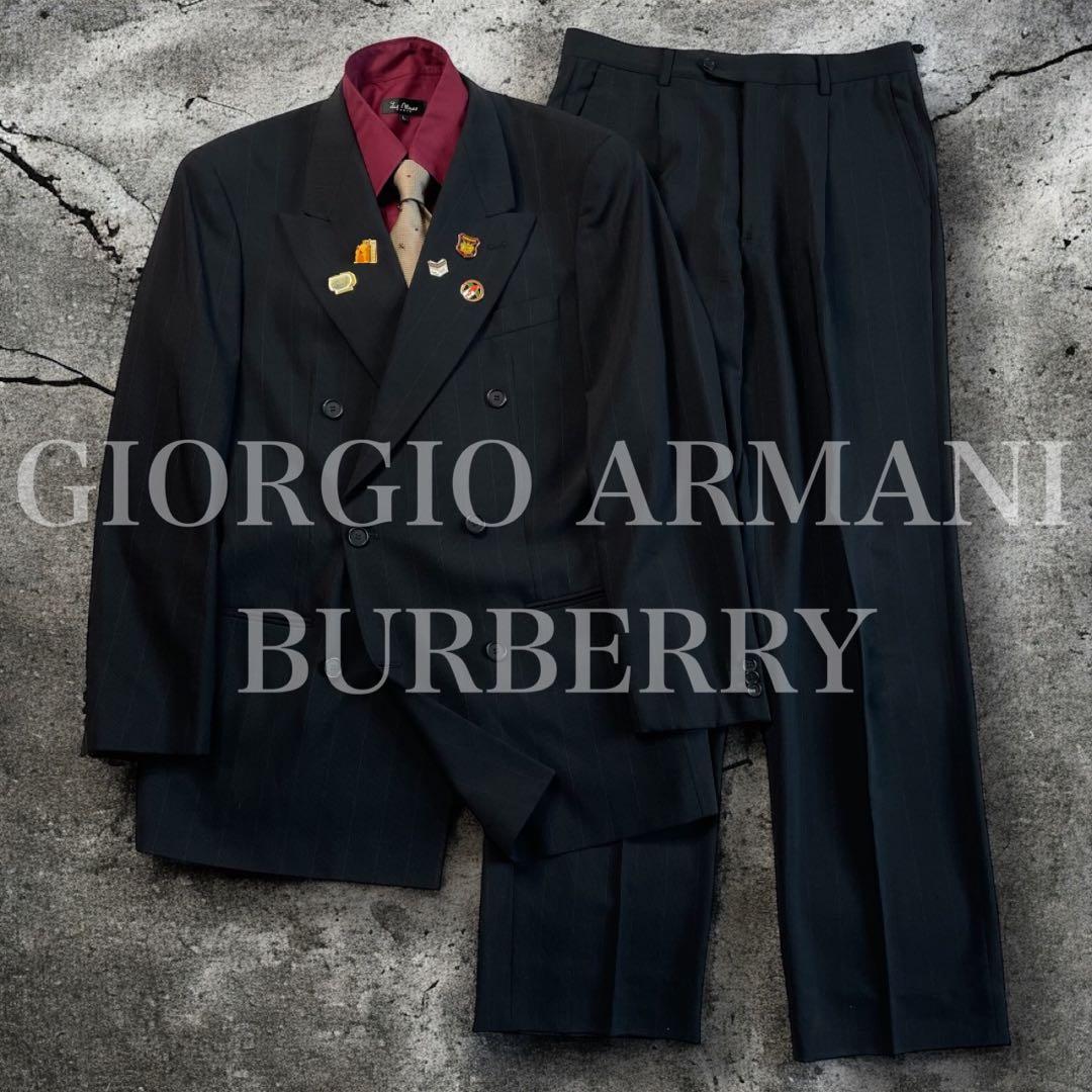 し*ー様 ジョルジオアルマーニ ダブルスーツ＆バーバリー ネクタイ ヴィンテージ GIORGIO ARMANI ジョルジオアルマーニ ダブルスーツ グレー48｜Yahoo