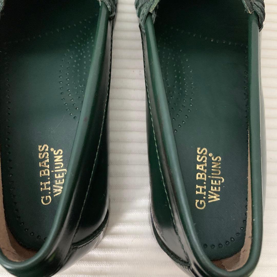 ✨美品 G.H.BASS 24.5㎝ グリーン ローファー 革靴 ビジネス 通学
