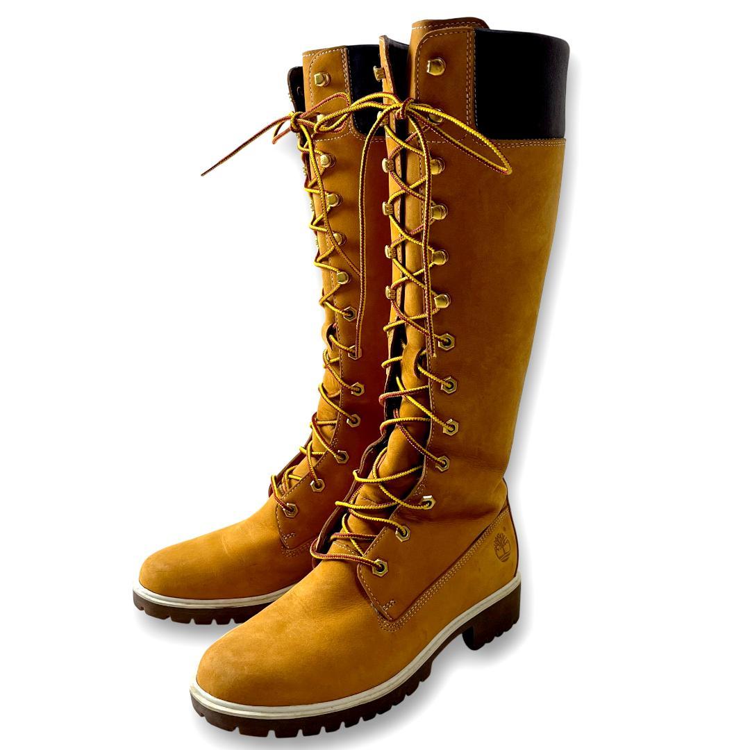 ティンバーランド 23.5cm ロングブーツ レースアップ イエローブーツ