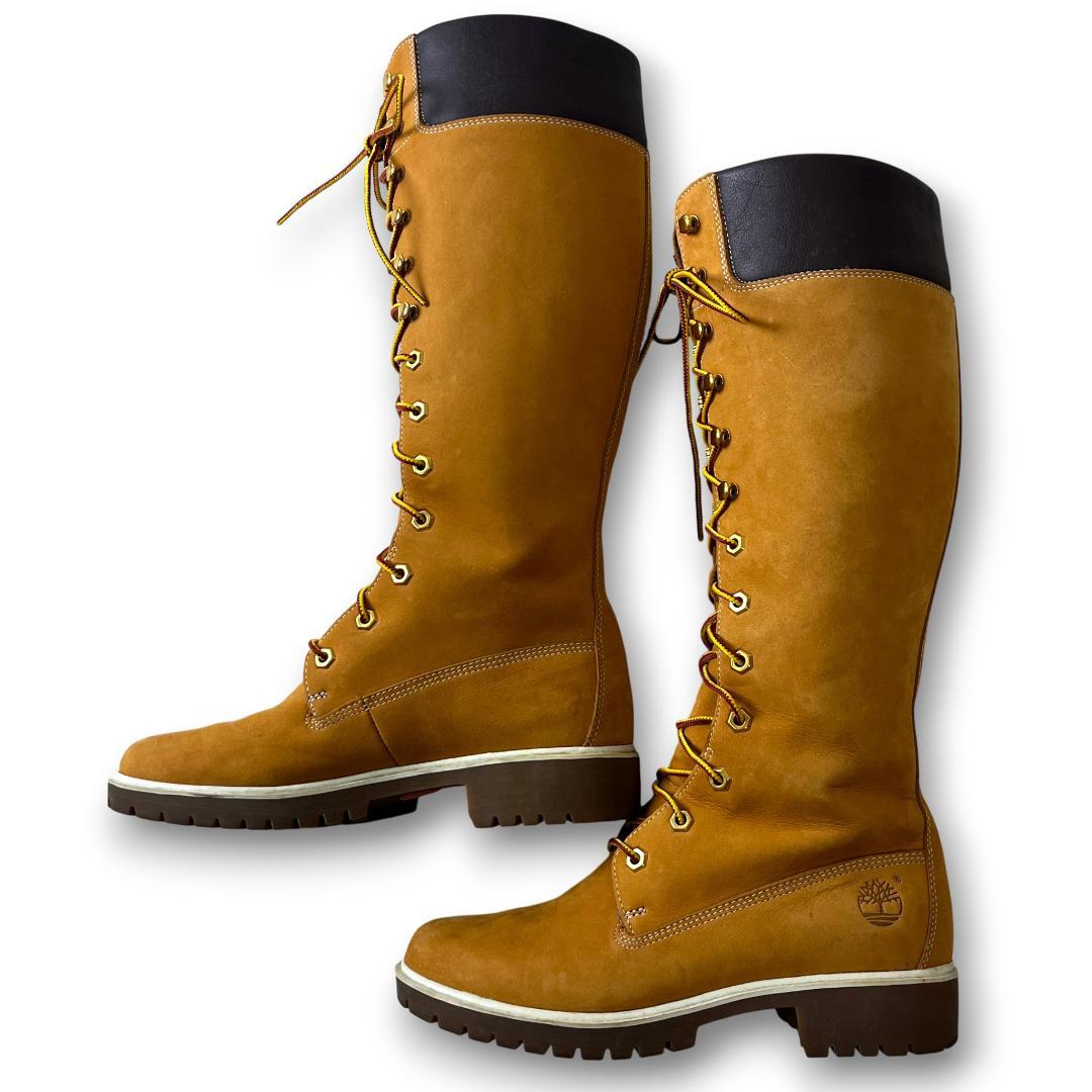 ティンバーランド 23.5cm ロングブーツ レースアップ イエローブーツ