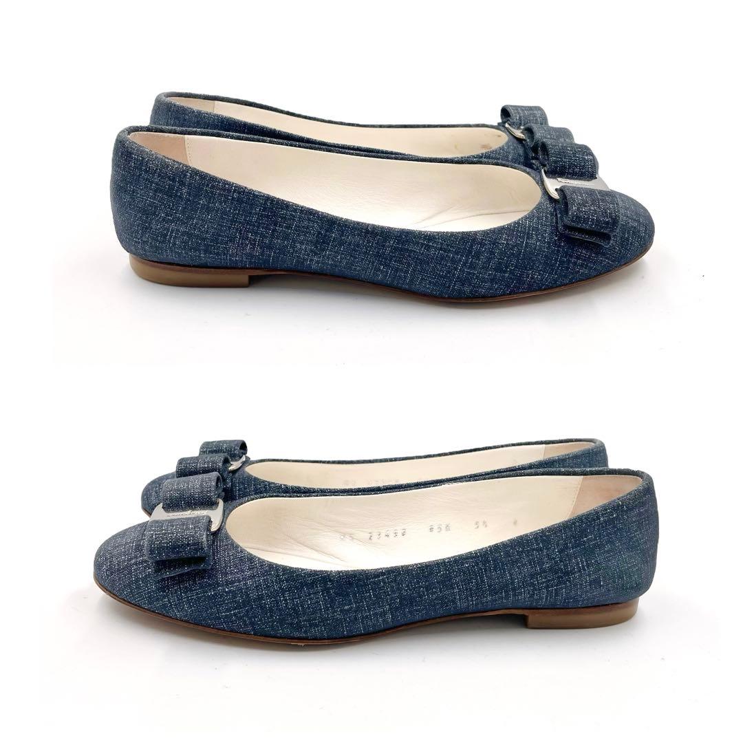 《超美品》フェラガモ ヴァラ デニム シルバー金具 インディゴ ブルー 保存袋