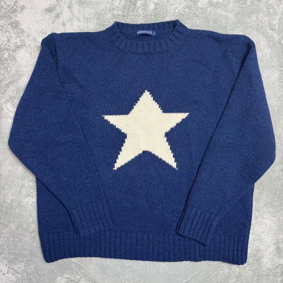 極美品 THREE FACE スターニット セーター ネイビー Lサイズ スリー